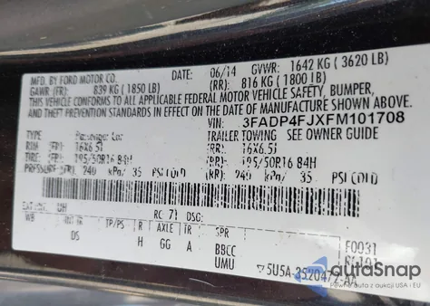 2015 Ford Fiesta Titanium из США, поврежденный, VIN 3FADP4FJXFM101708